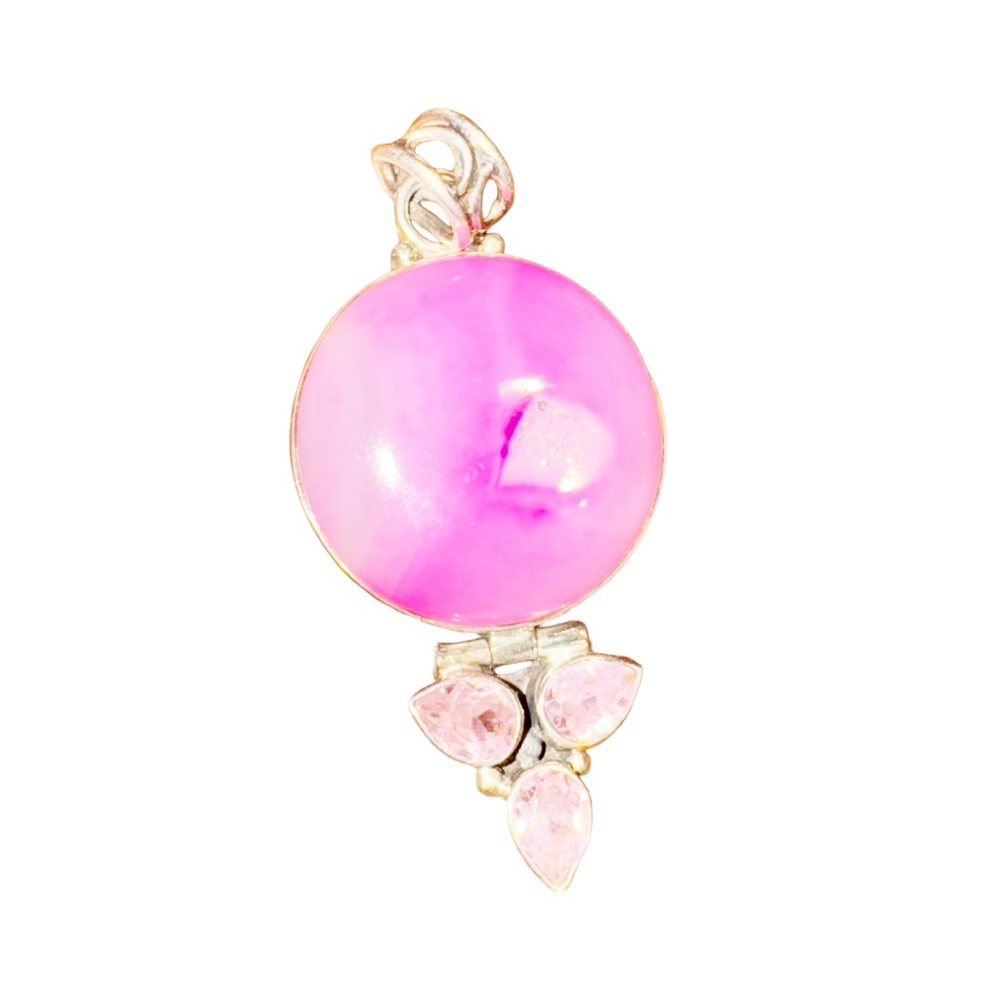 π Vintage Sterling Silver Pink Druzy Agate & Rose Quartz Pendant - Picture 10 of 12